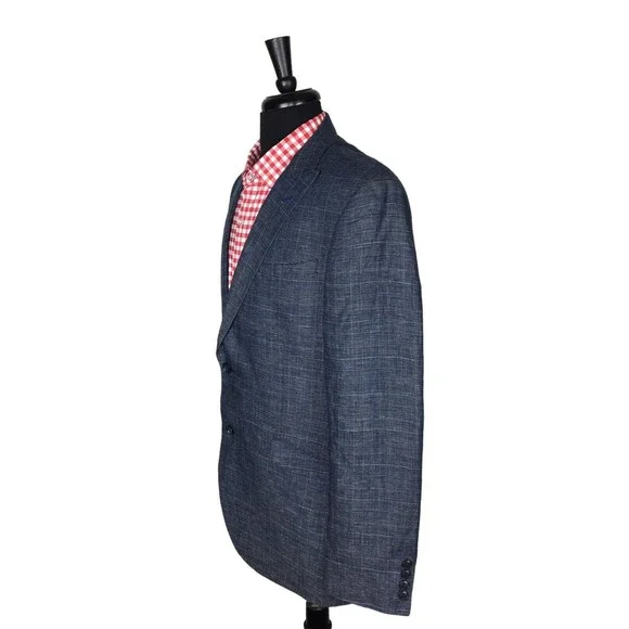Egara Slim Two Button Unstructured Blazer Linen Sport Coat Jacket Men Size 44R ?